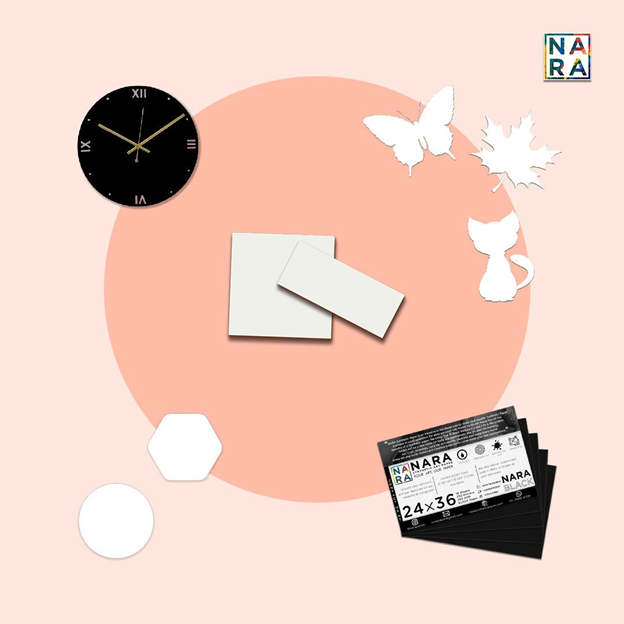 NARA Black Synthetic paper, Clock, Shapes, Coasters